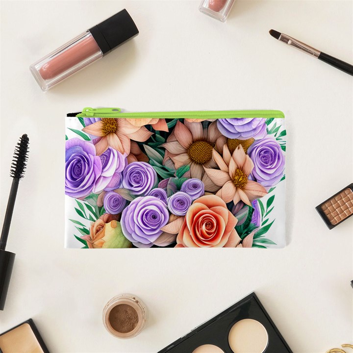 Cheerful and Captivating Watercolor Flowers Cosmetic Bag (XS)