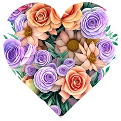 Cheerful And Captivating Watercolor Flowers Wooden Puzzle Heart by GardenOfOphir