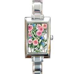 County Charm – Watercolor Flowers Botanical Rectangle Italian Charm Watch by GardenOfOphir