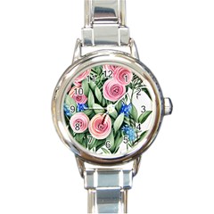 County Charm – Watercolor Flowers Botanical Round Italian Charm Watch by GardenOfOphir