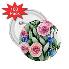 County Charm – Watercolor Flowers Botanical 2 25  Buttons (100 Pack)  by GardenOfOphir