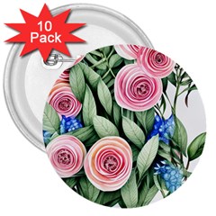 County Charm – Watercolor Flowers Botanical 3  Buttons (10 Pack)  by GardenOfOphir