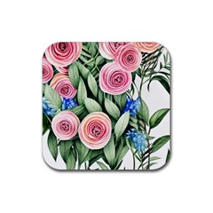 County Charm – Watercolor Flowers Botanical Rubber Coaster (square) by GardenOfOphir