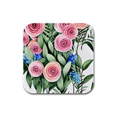 County Charm – Watercolor Flowers Botanical Rubber Square Coaster (4 Pack) by GardenOfOphir