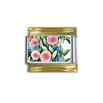 County Charm – Watercolor Flowers Botanical Gold Trim Italian Charm (9mm) Front