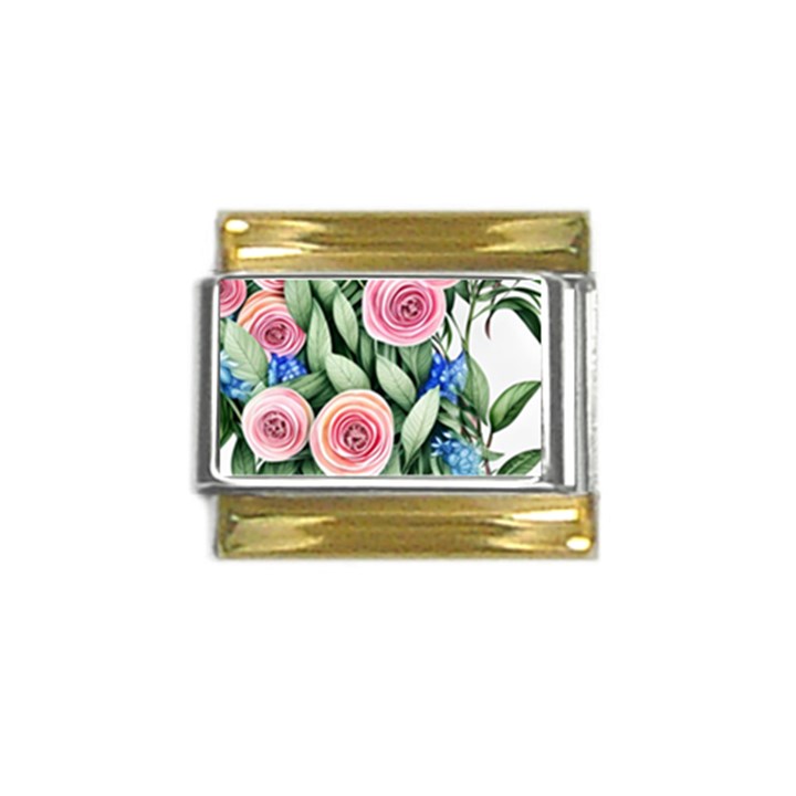 County Charm – Watercolor Flowers Botanical Gold Trim Italian Charm (9mm)