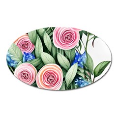 County Charm – Watercolor Flowers Botanical Oval Magnet by GardenOfOphir