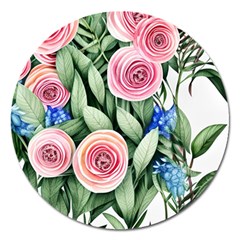 County Charm – Watercolor Flowers Botanical Magnet 5  (round) by GardenOfOphir