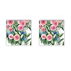 County Charm – Watercolor Flowers Botanical Cufflinks (square) by GardenOfOphir