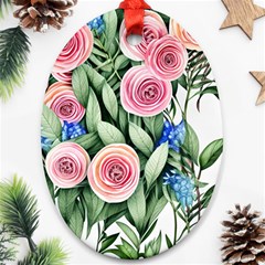 County Charm – Watercolor Flowers Botanical Oval Ornament (two Sides) by GardenOfOphir