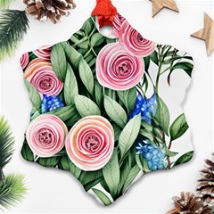 County Charm – Watercolor Flowers Botanical Snowflake Ornament (two Sides)