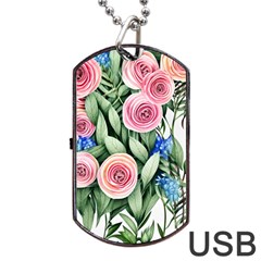 County Charm – Watercolor Flowers Botanical Dog Tag Usb Flash (two Sides) by GardenOfOphir