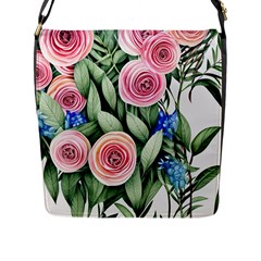 County Charm – Watercolor Flowers Botanical Flap Closure Messenger Bag (l) by GardenOfOphir