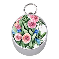 County Charm – Watercolor Flowers Botanical Mini Silver Compasses by GardenOfOphir