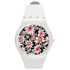 Charming And Celestial Watercolor Flowers Round Plastic Sport Watch (m) by GardenOfOphir