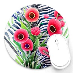 Cherished Blooms – Watercolor Flowers Botanical Round Mousepad by GardenOfOphir