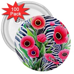 Cherished Blooms – Watercolor Flowers Botanical 3  Buttons (100 Pack)  by GardenOfOphir