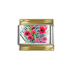 Cherished Blooms – Watercolor Flowers Botanical Gold Trim Italian Charm (9mm)