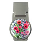 Cherished Blooms – Watercolor Flowers Botanical Money Clips (Round)  Front