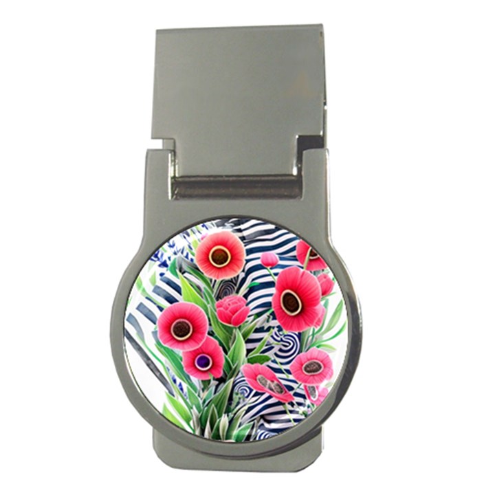 Cherished Blooms – Watercolor Flowers Botanical Money Clips (Round) 