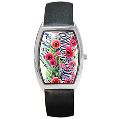 Cherished Blooms – Watercolor Flowers Botanical Barrel Style Metal Watch by GardenOfOphir