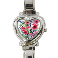 Cherished Blooms – Watercolor Flowers Botanical Heart Italian Charm Watch by GardenOfOphir