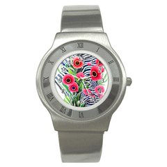 Cherished Blooms – Watercolor Flowers Botanical Stainless Steel Watch by GardenOfOphir