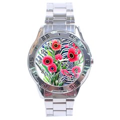 Cherished Blooms – Watercolor Flowers Botanical Stainless Steel Analogue Watch by GardenOfOphir