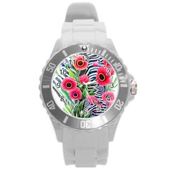 Cherished Blooms – Watercolor Flowers Botanical Round Plastic Sport Watch (l) by GardenOfOphir