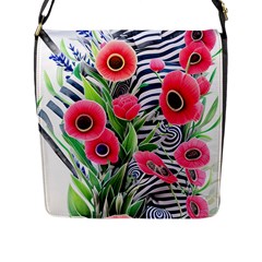 Cherished Blooms – Watercolor Flowers Botanical Flap Closure Messenger Bag (l) by GardenOfOphir