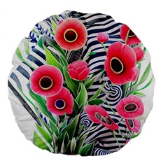 Cherished Blooms – Watercolor Flowers Botanical Large 18  Premium Flano Round Cushions by GardenOfOphir