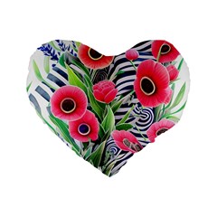 Cherished Blooms – Watercolor Flowers Botanical Standard 16  Premium Flano Heart Shape Cushions by GardenOfOphir