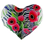 Cherished Blooms – Watercolor Flowers Botanical Large 19  Premium Flano Heart Shape Cushions Back