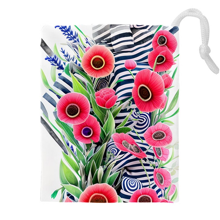 Cherished Blooms – Watercolor Flowers Botanical Drawstring Pouch (4XL)