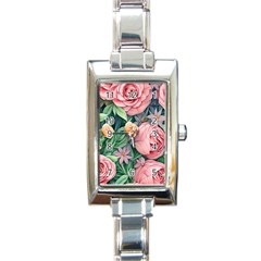 Darling And Dazzling Watercolor Flowers Rectangle Italian Charm Watch by GardenOfOphir