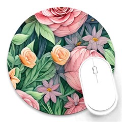 Darling And Dazzling Watercolor Flowers Round Mousepad by GardenOfOphir