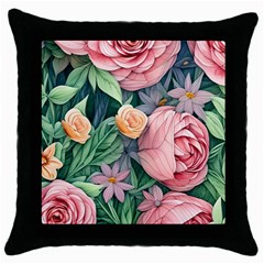 Darling And Dazzling Watercolor Flowers Throw Pillow Case (black) by GardenOfOphir