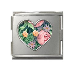 Darling And Dazzling Watercolor Flowers Mega Link Heart Italian Charm (18mm)