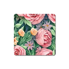 Darling And Dazzling Watercolor Flowers Square Magnet by GardenOfOphir