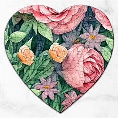 Darling And Dazzling Watercolor Flowers Jigsaw Puzzle (heart) by GardenOfOphir