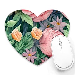 Darling And Dazzling Watercolor Flowers Heart Mousepad by GardenOfOphir