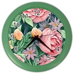 Darling and Dazzling Watercolor Flowers Color Wall Clock Front