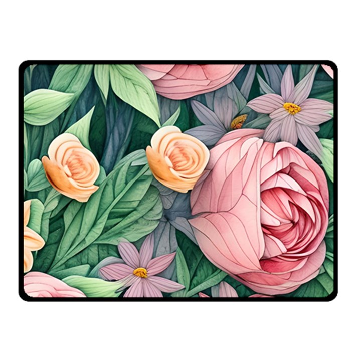 Darling and Dazzling Watercolor Flowers One Side Fleece Blanket (Small)