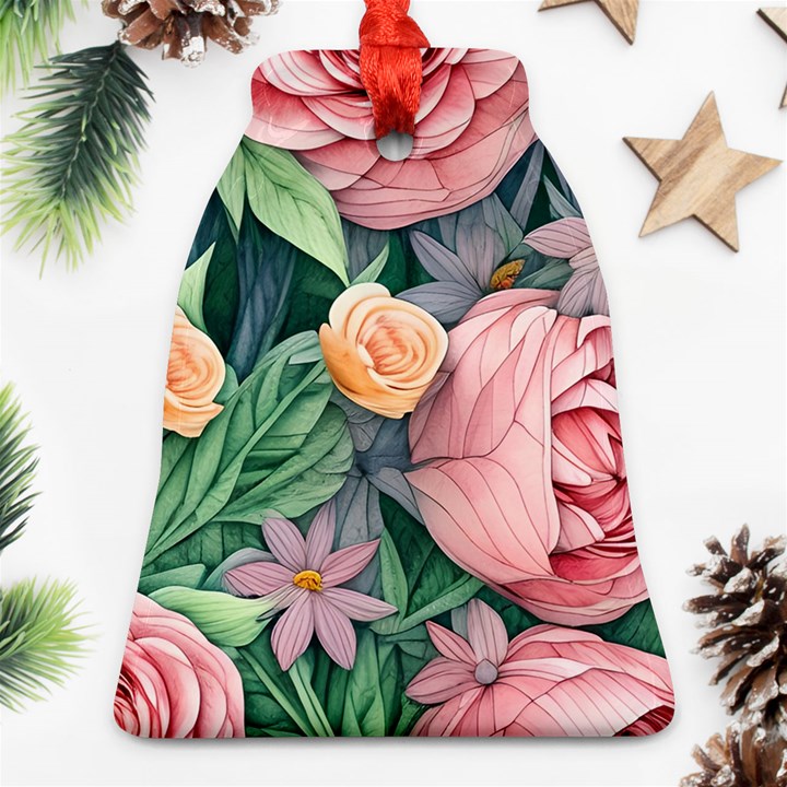 Darling and Dazzling Watercolor Flowers Bell Ornament (Two Sides)