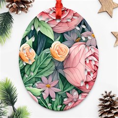 Darling And Dazzling Watercolor Flowers Ornament (oval Filigree) by GardenOfOphir