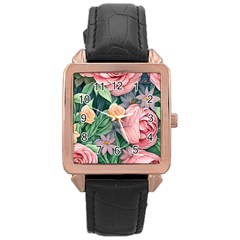 Darling And Dazzling Watercolor Flowers Rose Gold Leather Watch  by GardenOfOphir