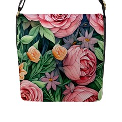 Darling And Dazzling Watercolor Flowers Flap Closure Messenger Bag (l) by GardenOfOphir