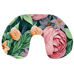 Darling And Dazzling Watercolor Flowers Travel Neck Pillow by GardenOfOphir