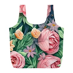 Darling And Dazzling Watercolor Flowers Full Print Recycle Bag (l) by GardenOfOphir