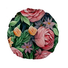 Darling And Dazzling Watercolor Flowers Standard 15  Premium Flano Round Cushions by GardenOfOphir